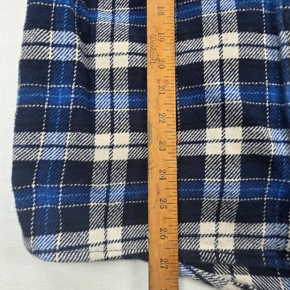 Orvis Flannel Shirt Mens L Blue White Plaid Cotton Heavyweight Workwear gorpcore - Picture 8 of 9